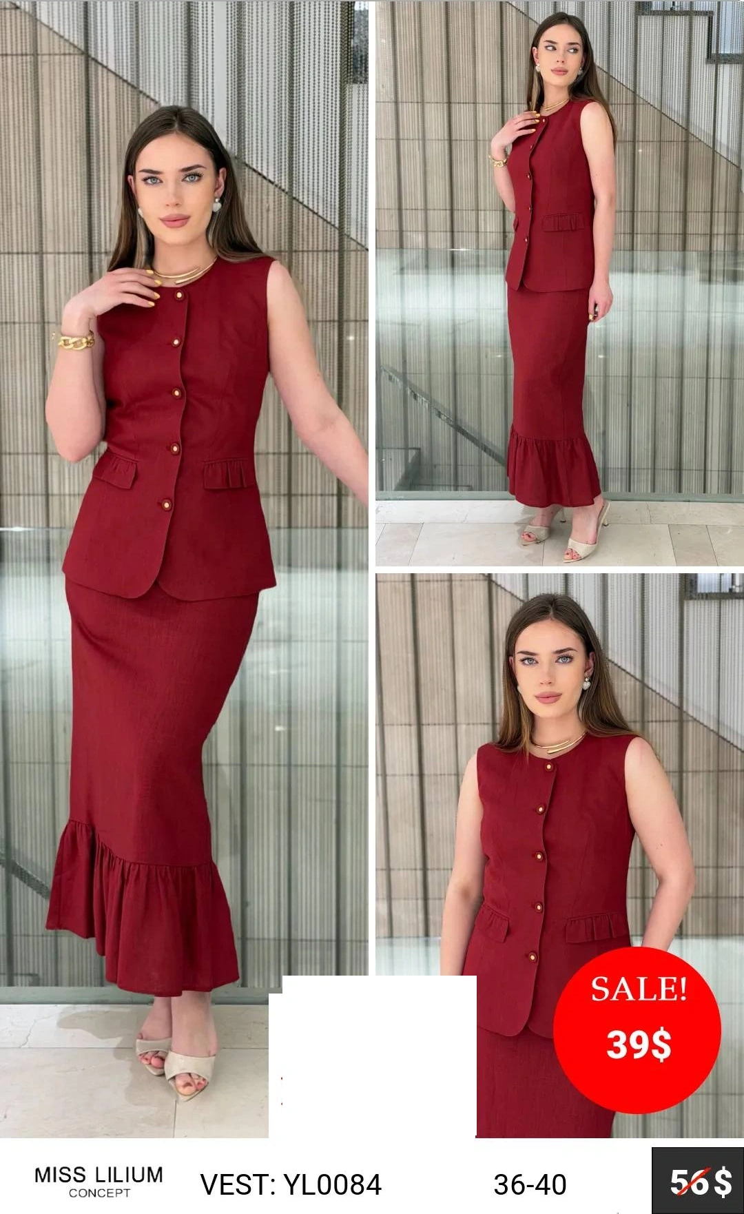Жилетка MISS LILIUM (Красный, модель YL0084) оптом