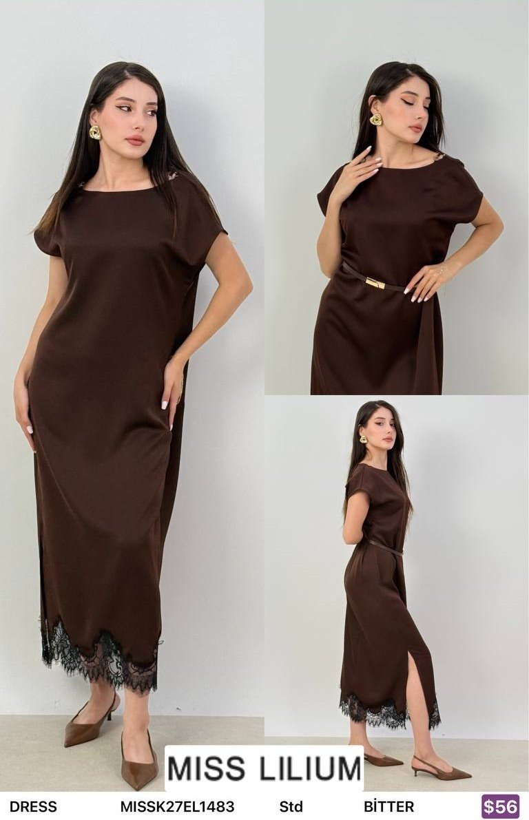 Платье MISS LILIUM (Коричневый, модель EL1483) оптом