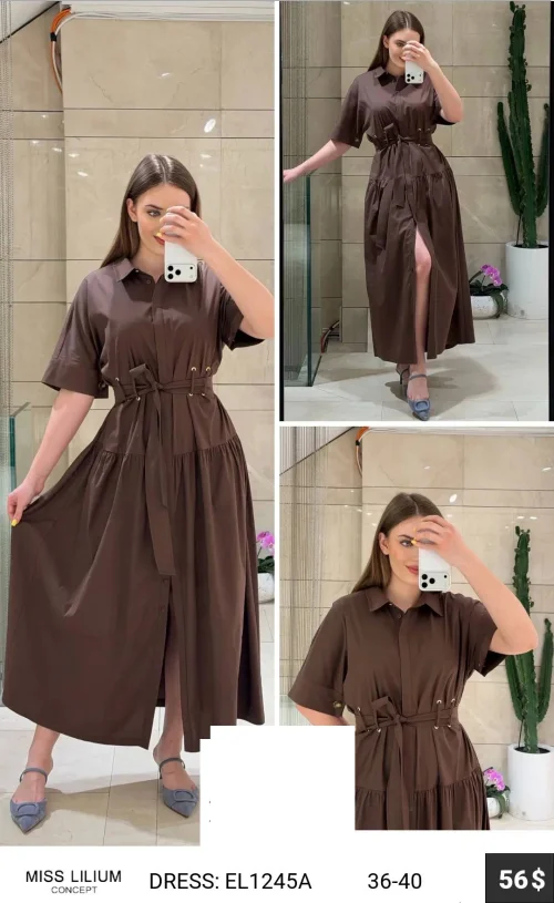 Платье MISS LILIUM (Коричневый, модель EL1245A) оптом