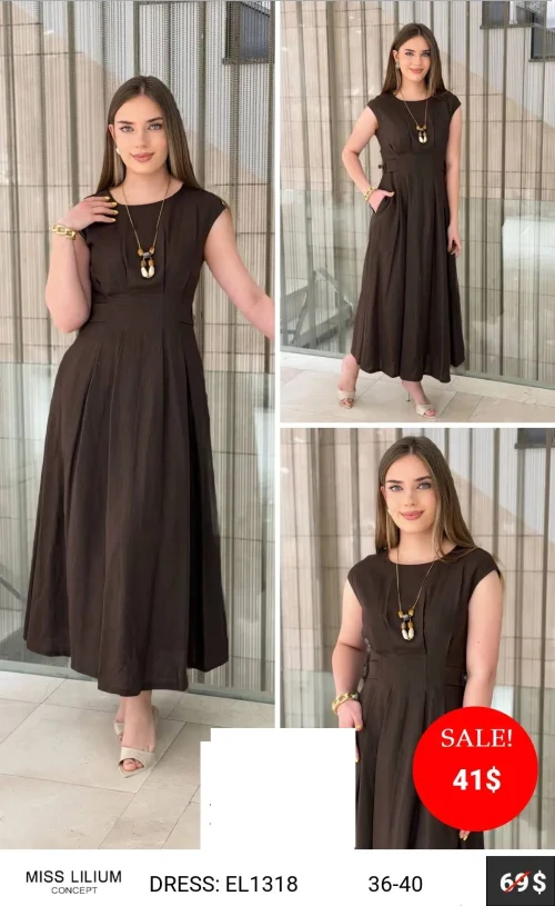 Платье MISS LILIUM (Коричневый, модель EL1318) оптом