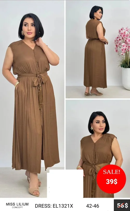 Платье MISS LILIUM (Коричневый, модель EL1321X) оптом