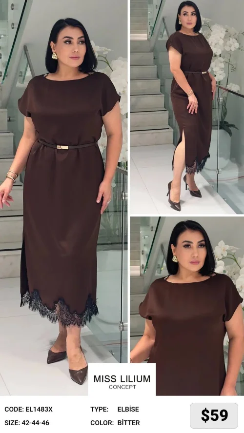 Платье MISS LILIUM (Коричневый, модель EL1483X) оптом
