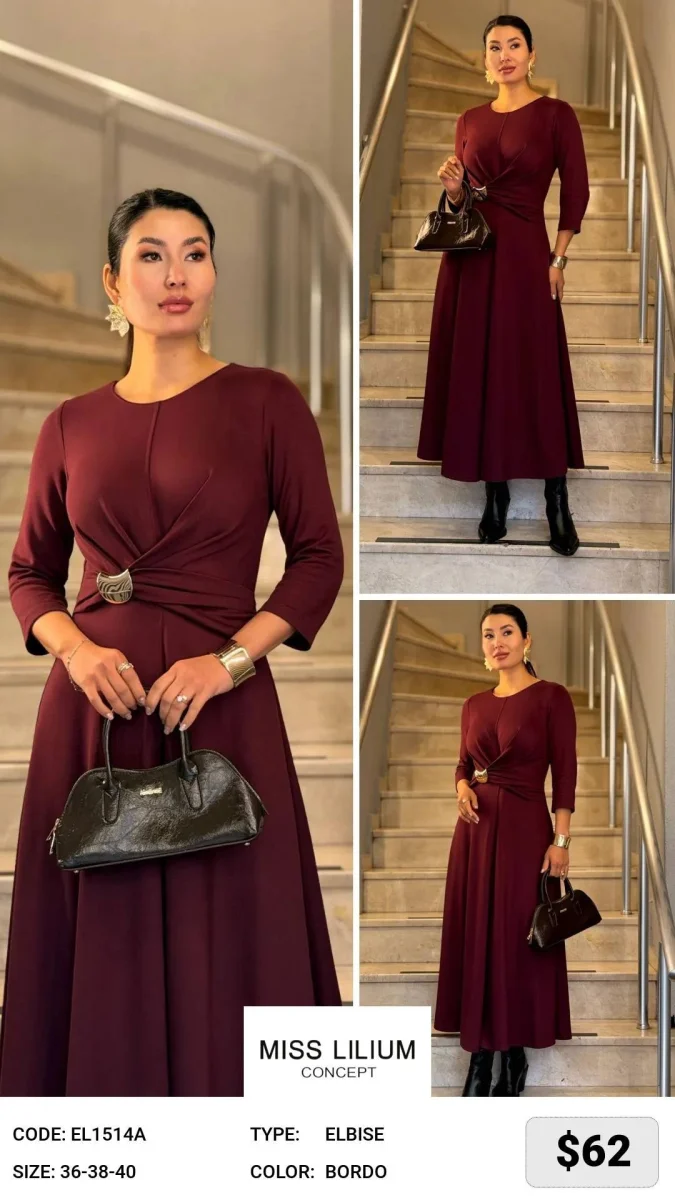 Платье MISS LILIUM (Burgundy, модель EL1514A) оптом