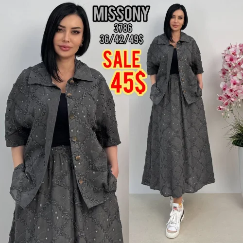 Комплект, MISSONY, Темно-серый, модель 3786, женская одежда оптом из Турции, Лалели