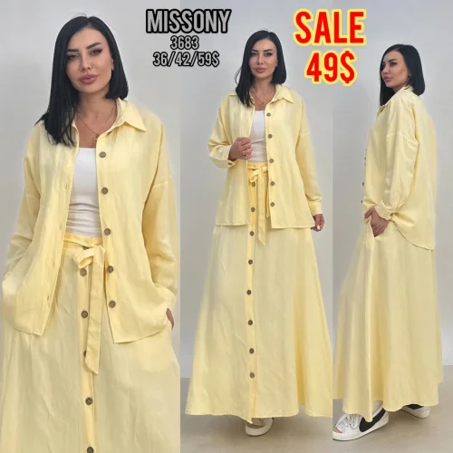 Комплект, MISSONY, Желтый, модель 3683, женская одежда оптом из Турции, Лалели