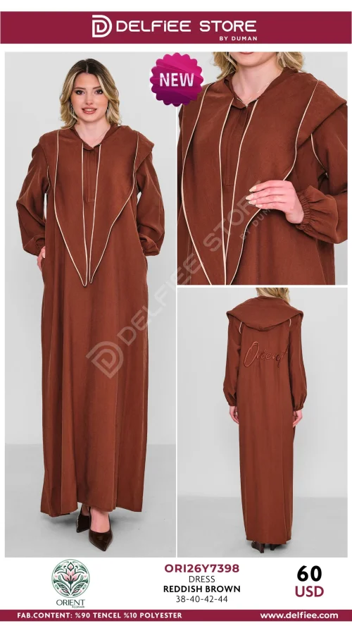 Платье, ORIENT, Коричневый, модель ORI267398, женская одежда оптом из Турции, Лалели