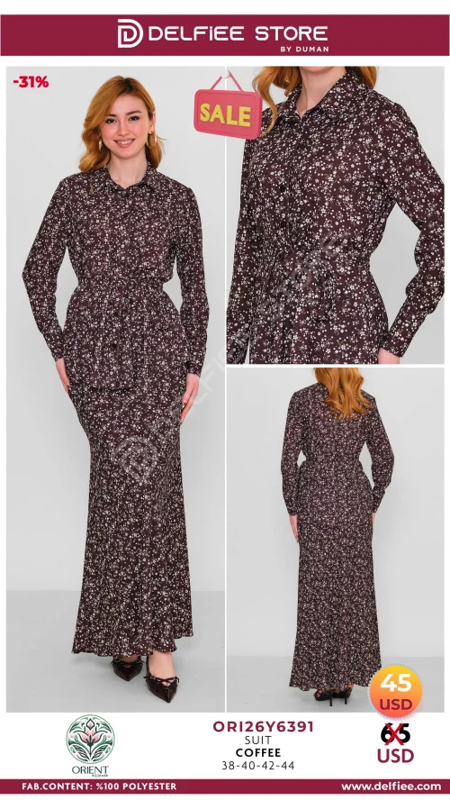 Платье, ORIENT, Коричневый, модель ORI126Y6391, женская одежда оптом из Турции, Лалели