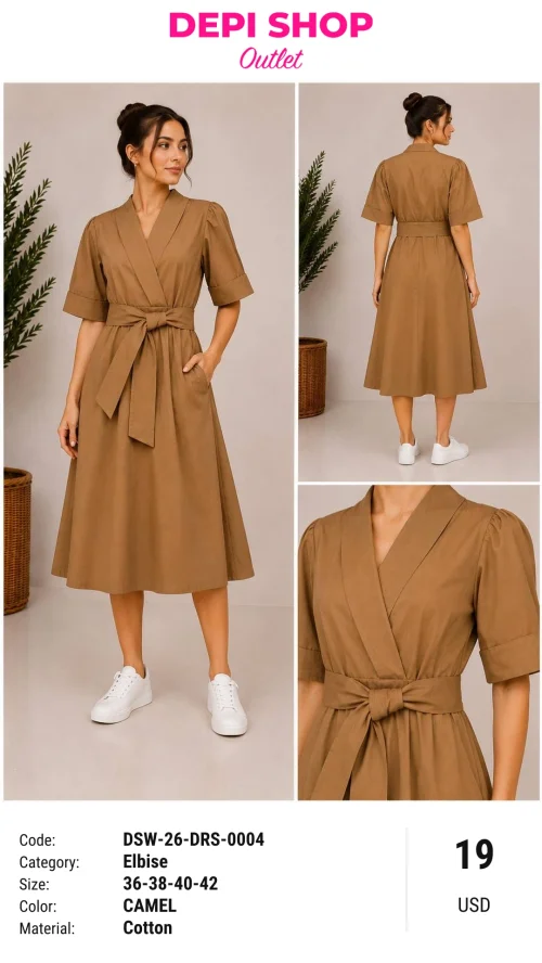 Платье, Outlet, Camel, модель DSW-26-DRS-0004, женская одежда оптом из Турции, Лалели