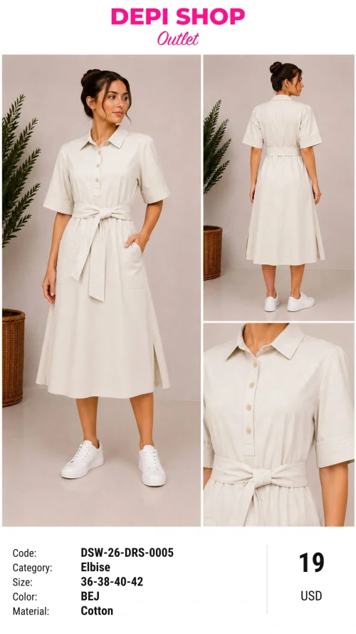 Платье, Outlet, Бежевый, модель DSW-26-DRS-0005, женская одежда оптом из Турции, Лалели