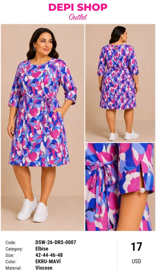 Платье, Outlet, Синий, модель DSW-26-DRS-0007, женская одежда оптом из Турции, Лалели