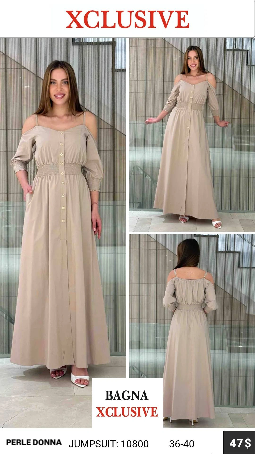 Комбинезон, Perle Donna, Бежевый, модель 10800, женская одежда оптом из Турции, Лалели