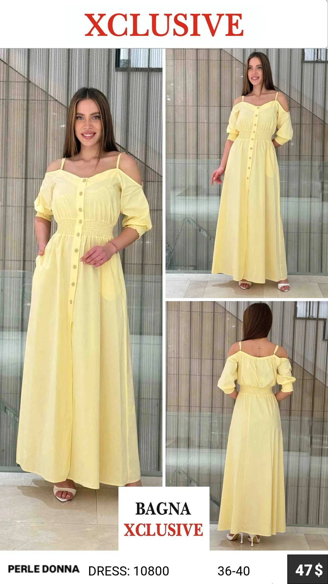 Платье, Perle Donna, Желтый, модель 10800, женская одежда оптом из Турции, Лалели
