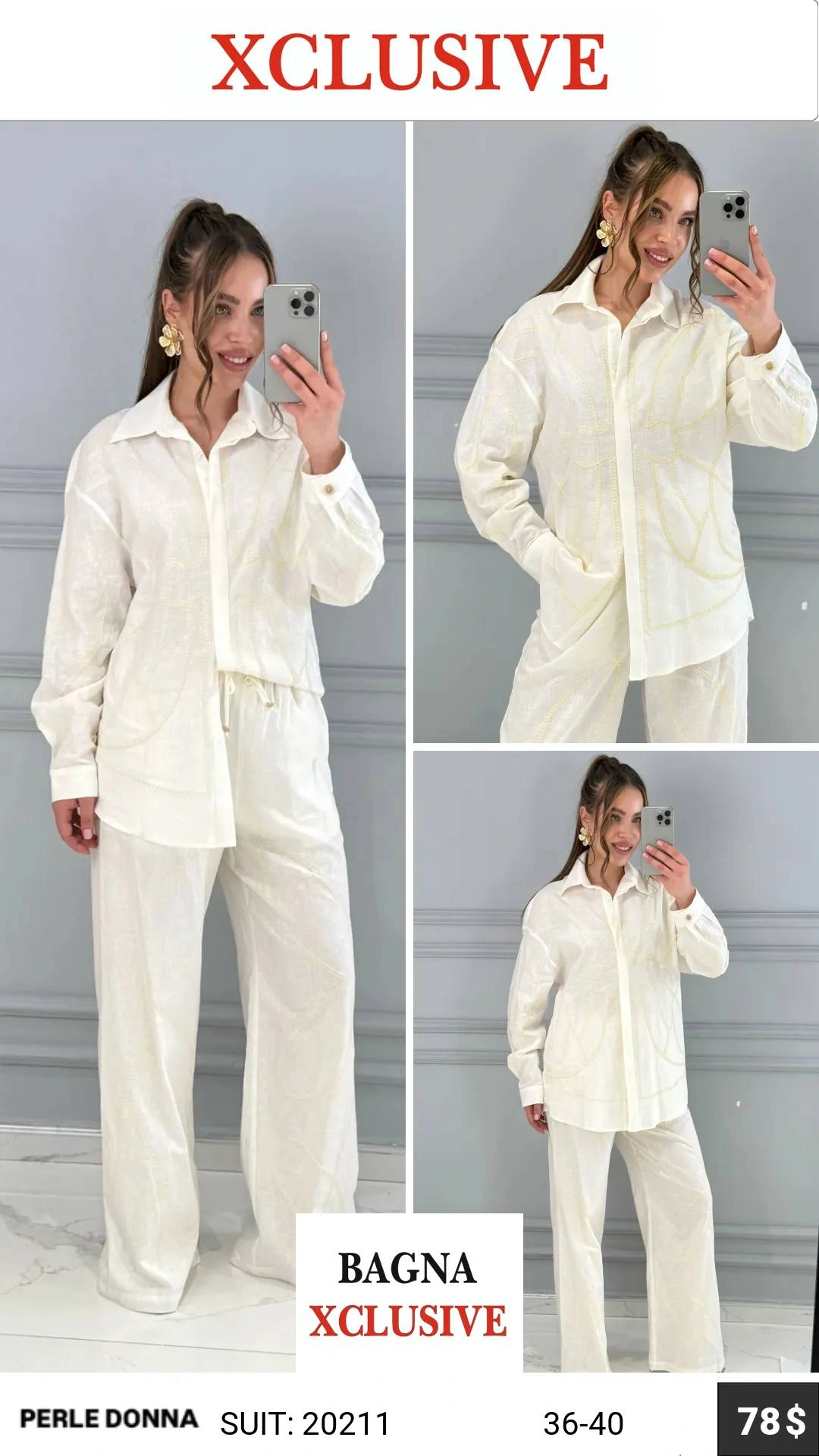 Костюм, Perle Donna, Белый, модель 20211, женская одежда оптом из Турции, Лалели