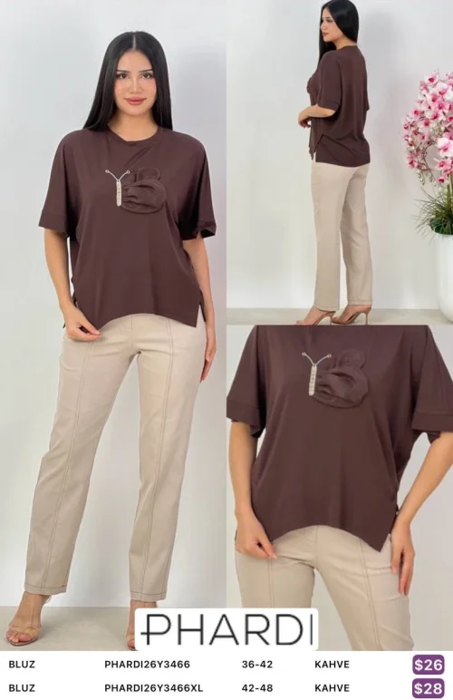 Блузка PHARDI (Коричневый, модель PHARDI26Y3466XL) оптом