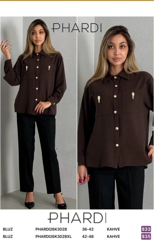 Блузка PHARDI (Коричневый, модель PHARDI26K3028XL) оптом