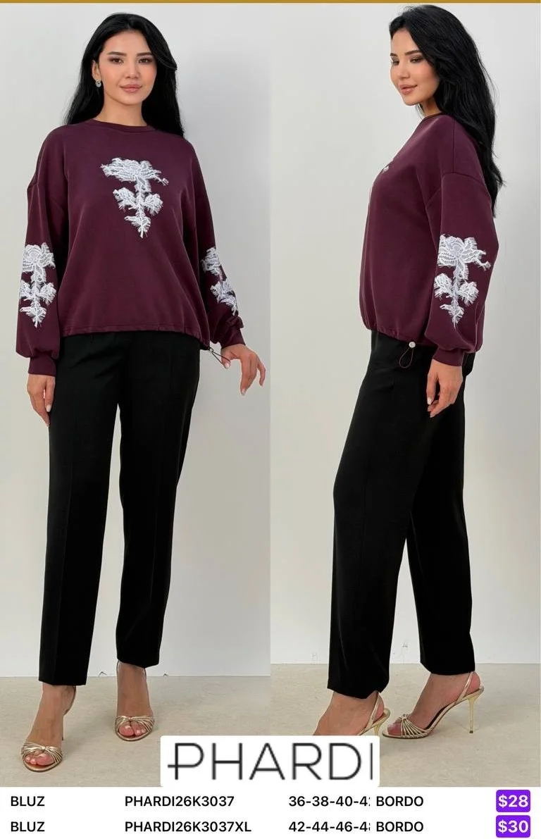 Блузка PHARDI (Burgundy, модель PHARDI26K3037) оптом