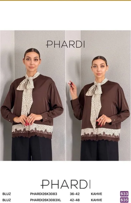 Блузка PHARDI (Коричневый, модель PHARDI26K3083XL) оптом