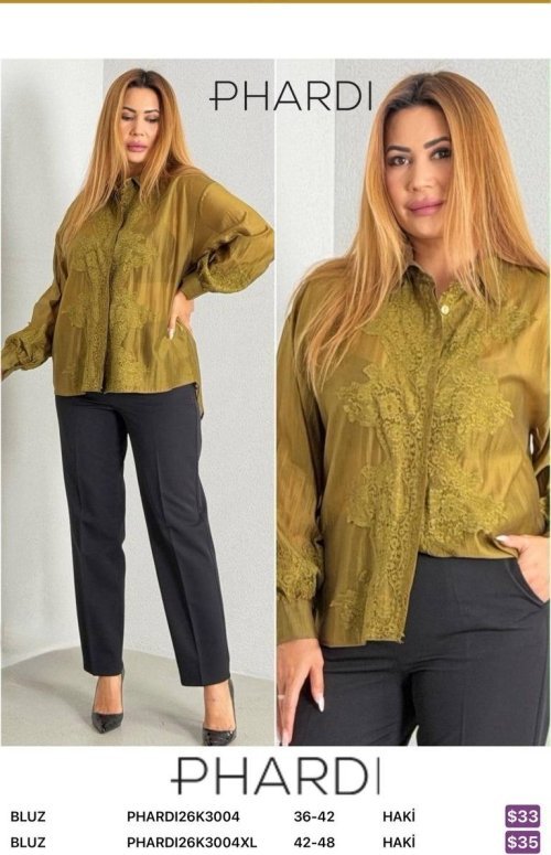 Блузка PHARDI (Оливковый, модель PHARDI26K3004XL) оптом