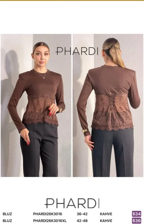 Блузка PHARDI (Коричневый, модель PHARDI26K3016) оптом