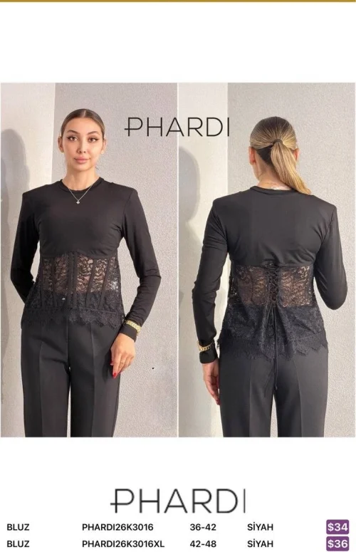 Блузка PHARDI (Черный, модель PHARDI26K3016) оптом