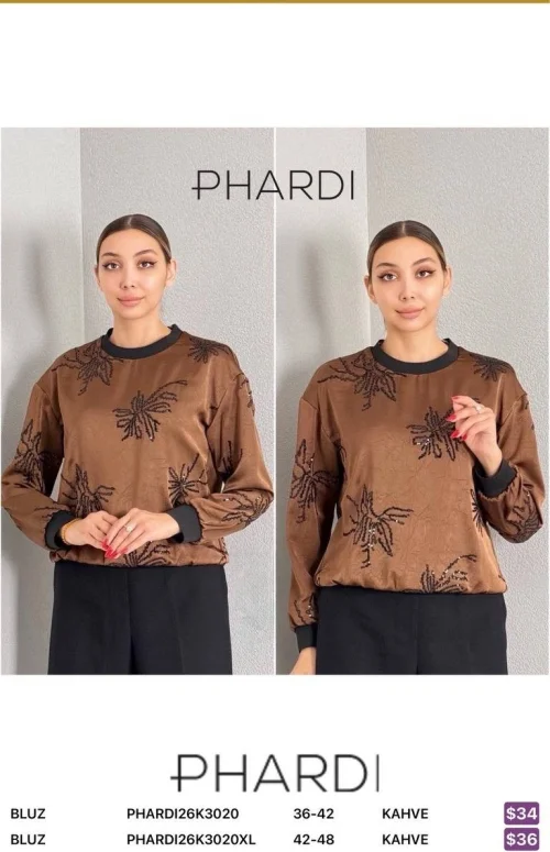Блузка PHARDI (Коричневый, модель PHARDI26K3020XL) оптом