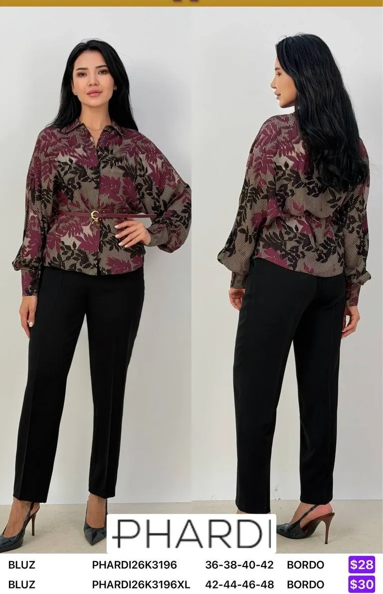 Блузка PHARDI (Burgundy, модель PHARDI26K3196) оптом