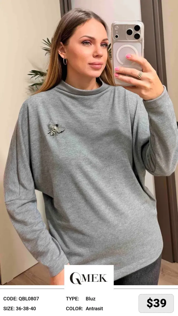 Блузка QMEK (Dark gray, модель QBL0807) оптом