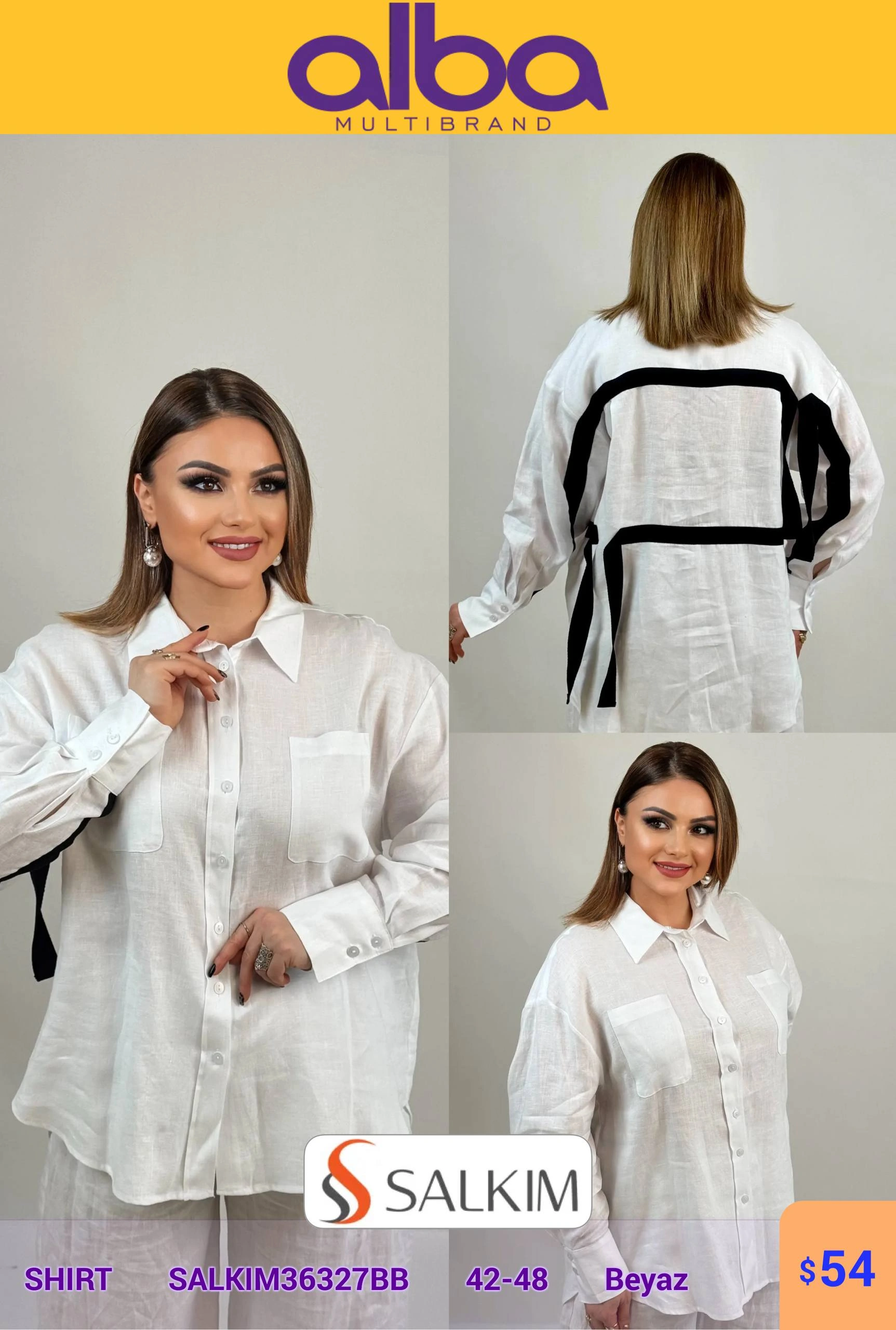 Рубашка, Salkim, Белый, модель SALKIM36327BB, женская одежда оптом из Турции, Лалели