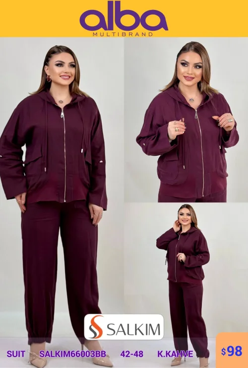 Костюм, SALKIM, Коричневый, модель SALKIM66003BB, женская одежда оптом из Турции, Лалели