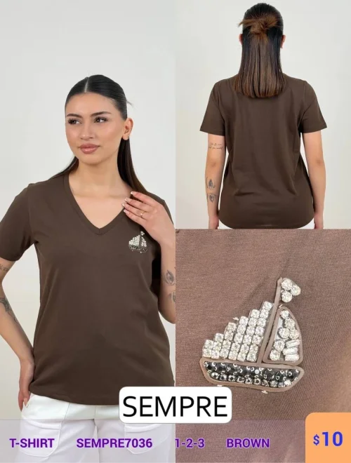 Футболка Sempre (Коричневый, модель SEMPRE7036) оптом